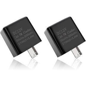 gunhunt Pack-2 LED Flasher Relay, 2 Pin Hazard Warn Flash Relay, 12V Speed Adjustable Relay, Replacement for Most Cars Motorcycles Warning Indicator (Black)