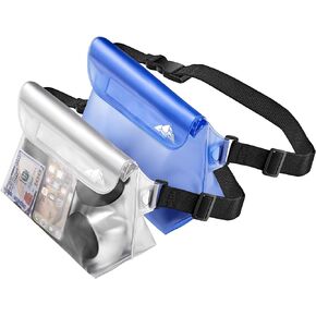 HEETA 2-Pack Waterproof Pouch with Waist Strap, Screen Touchable Dry Bag with Adjustable Belt for Phone Valuables for Swimming Snorkeling Boating Fishing Kayaking