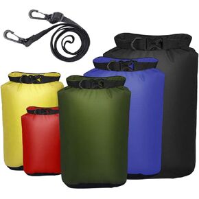 Pimoys 5 Pack Waterproof Dry Sacks, Lightweight Outdoor Dry Bags 20L /12L / 10L/ 6L/ 3.5L Ultimate Dry Bags for Kayaking Camping Rafting Boating (Army Green)