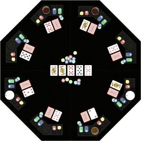 48 Inch Foldable Poker Table Top for 8 Players, Octagon Poker Table Topper with Chips Tray & Cup Holders, Professional Texas Hold’em Poker Table Mat Layout with Carrying Bag for Card Casino Games