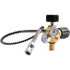 Owfeel M18x1.5 DIN Valve Scuba Adapter with Gauge, 4500Psi/300Bar High Pressure Compressor Pcp Paintball Filling Station,24 inch Soft Hose Pcp Charging Valve for Air Tank, PCP Air Rifle, Paintball