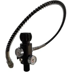 5/8-18UNF Thread 4500psi Black Charging Valve PCP Air-Gun Tank Charging Valve Dual Gauge Valve Paintball Fill Station (Non Regulated) with 20 Inches High Pressure Hose