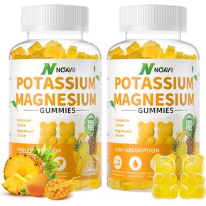 Potassium Magnesium Gummies, New Formula Calm Magnesium Glycinate Gummies, Chewable Gummy Supplements for Leg Cramps & Muscle, pineapple flavor 90 Count
