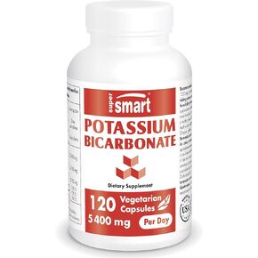 Supersmart - Potassium Bicarbonate 5400mg per Day (High Dose) - Electrolyte Mineral - Acid-Base Balance pH - Heart, Muscles & Nerves Health | Non-GMO & Gluten Free - 120 Vegetarian Capsules