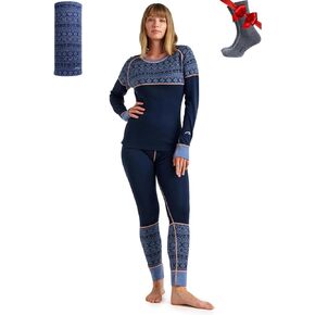 Merino Wool Base Layer Womens Set - Midweight Merino Wool Thermal Underwear for Women Top & Bottom + Neck Gaiter