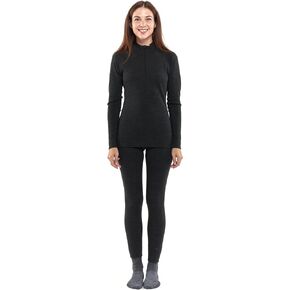 Merino.tech Merino Wool Base Layer Womens Set - Midweight Merino Wool Half Zip Sweater and Bottom