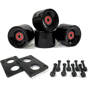 عجلات لوح تزلج 70 مم عجلات تزلج 80 أمبير مع محامل وفواصل ABEC-9، أداة لوح التزلج، وسادات رفع لوح التزلج، ومسامير براغي لأجهزة لوح التزلج، مناسبة لألواح التزلج الطويلة - أسود in Kuwait