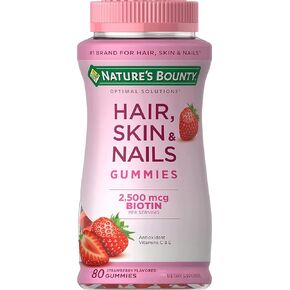 Nature's Bounty Optimal Solutions, Hair, Skin & Nails Gummies with Biotin 2500 mcg per Serving, Health & Beauty, Strawberry Flavored - 180 Count