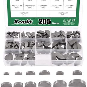 Keadic 205Pcs 12 Sizes Metric Woodruff Key Assortment Set, Carbon Steel Half Moon Gear Shaft Drive Semicircle Bond Key Pulley Crank Hardware Accessories for Mechanical Industry Fasteners