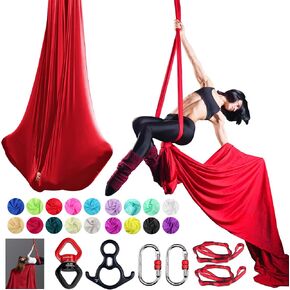 Aerial Silks Set, Premium Ariel Yoga Hammock 9 Yards Aerial Silk, Low-Stretch Fabric, Yoga Starter Kit for Home, Aerial Rig for All Skill Levels - All Hardware Included in Kuwait