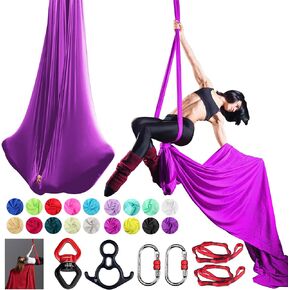 Aerial Silks Set, Premium Ariel Yoga Hammock 9 Yards Aerial Silk, Low-Stretch Fabric, Yoga Starter Kit for Home, Aerial Rig for All Skill Levels - All Hardware Included