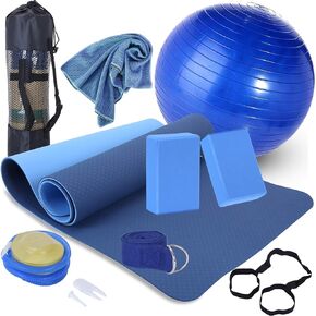 Yoga Beginners Kit Yoga Blocks 2 Pack Yoga Strap Yoga Ball Yoga Mat with Carrying Strap Net Bag Sports Cooling Towel,Yoga Mat Kits and Sets for Beginners 11-Piece Yoga Starter Kit for Women