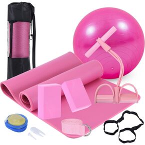 Yoga Mat Set for Beginners,Yoga Mat with Carrying Strap,Yoga Blocks 2 Pack with Yoga Strap,Yoga Ball,Ankle Puller,11-Piece Yoga Kits and Sets for Beginners,Yoga Starter Kit for Women Men