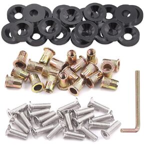 Glarks 61Pcs Black M6 Aluminum Bumper Fender Washer CNC Finishing Washer Engine Bay Dress Up Fastener with Stainless Steel Bolts and Carbon Steel Rivet Nuts Kit for Car Bumpers Trunk Fender Hatch Lids