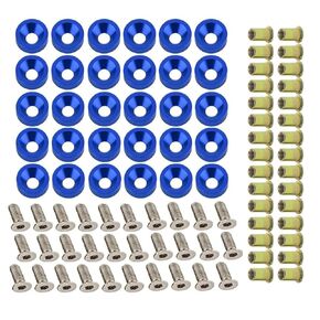 30 PCS CNC Billet Aluminum Washers Stainless Steel Bolts Carbon Steel Rivet Nuts for Bumper Fender Engine Bay Body Decoration Dress Up Kit (Black)