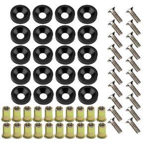 20 Pcs Aluminum Bumper Washer Bumper Washer Stainless Steel Bolt Carbon Steel Rivet Nuts Engine Dress Up Kit (Black)