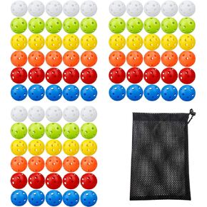 90 Pack Colorful Plastic Practice Golf Balls Airflow Hollow Training Golf Balls with Nylon Mesh Golf Ball Bags for Driving Range, Swing Practice, Outdoor or Home Use