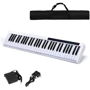 61-Key Digital Piano, Full Size Semi-Weighted Piano Keyboard w/Teaching Mode, 128 Tones & 128 Rhythms, Portable Electric Keyboard w/Handbag, Sustain Pedal, MIDI/MP3/USB Interface (Black)