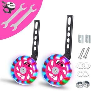 Bike Training Wheels,Thicken Stronger Flash Mute Wheel Adjustable Stabilizer Suitable for 12/14/ 16/18/ 20/ inch Single Speed Bike, Including Mounted Kit