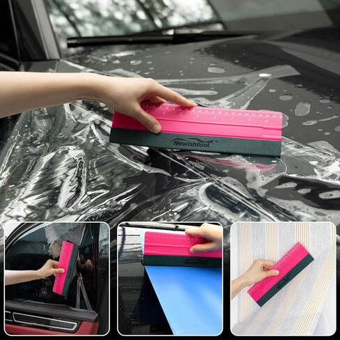 NEWISHTOOL الفينيل التفاف ممسحة للفينيل، كبيرة الحجم خلفية ممسحة تنعيم، 3 حزمة 25CM الشارات ممسحة مع حاكم ورأى مايكرو من جلد الغزال حافة لصنع علامة نافذة الرسم تطبيق فيلم تينت in Kuwait