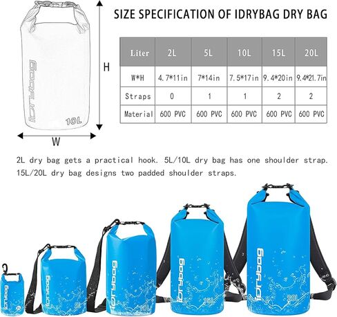 IDRYBAG Waterproof Backpack Dry Bag for Women Men, Floating Bag Dry Backpack 2L/5L/10L/15L/20L/30L/40L, Dry Bags Waterproof for Kayaking, Boating, Canoeing, Rafting, Hiking, Camping in Kuwait