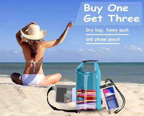 حقيبة AiRunTech الجافة مقاومة للماء، حقائب عائمة وخفيفة الوزن للتجديف بالكاياك وركوب القوارب وصيد الأسماك والسباحة والتخييم مع حقيبة خصر مقاومة للماء وحقيبة هاتف in Kuwait