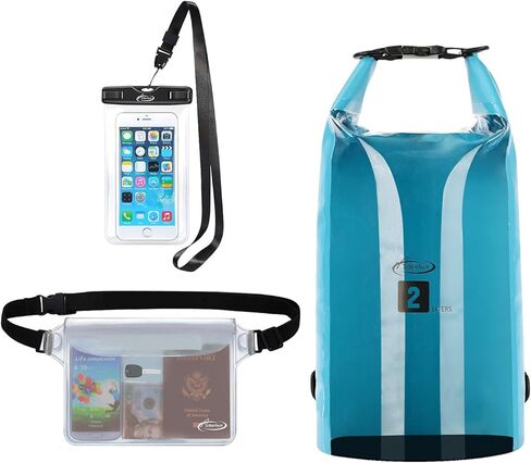 حقيبة AiRunTech الجافة مقاومة للماء، حقائب عائمة وخفيفة الوزن للتجديف بالكاياك وركوب القوارب وصيد الأسماك والسباحة والتخييم مع حقيبة خصر مقاومة للماء وحقيبة هاتف in Kuwait