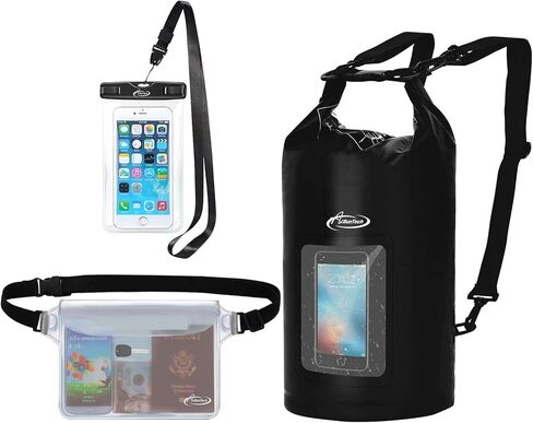 حقيبة AiRunTech الجافة المقاومة للماء، حقيبة ظهر قابلة للطي خفيفة الوزن للتخزين مع حقيبة للخصر/الهاتف للسفر والشاطئ والسباحة وركوب القوارب والتجديف وصيد الأسماك وإكسسوارات الرياضات المائية الأساسية in Kuwait