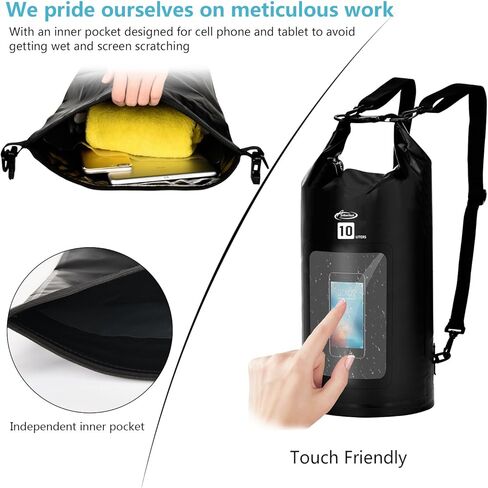 حقيبة AiRunTech الجافة المقاومة للماء، حقيبة ظهر قابلة للطي خفيفة الوزن للتخزين مع حقيبة للخصر/الهاتف للسفر والشاطئ والسباحة وركوب القوارب والتجديف وصيد الأسماك وإكسسوارات الرياضات المائية الأساسية in Kuwait