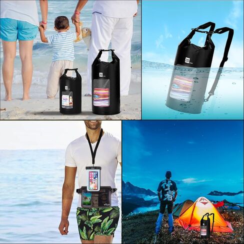 حقيبة AiRunTech الجافة المقاومة للماء، حقيبة ظهر قابلة للطي خفيفة الوزن للتخزين مع حقيبة للخصر/الهاتف للسفر والشاطئ والسباحة وركوب القوارب والتجديف وصيد الأسماك وإكسسوارات الرياضات المائية الأساسية in Kuwait