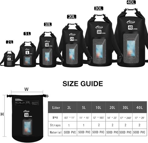 حقيبة AiRunTech الجافة المقاومة للماء، حقيبة ظهر قابلة للطي خفيفة الوزن للتخزين مع حقيبة للخصر/الهاتف للسفر والشاطئ والسباحة وركوب القوارب والتجديف وصيد الأسماك وإكسسوارات الرياضات المائية الأساسية in Kuwait