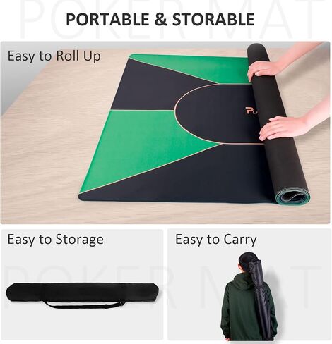 48 x 24 Inch Poker Mat, Smooth & Easy Cleaning Foldable Poker Table Top with Storage Bag, Non-Slip Rubber Texas Hold'em Poker Mat for Table for Blackjack, Casino, Gambling Games (Green) in Saudi Arabia