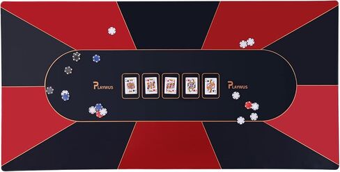 بساط بوكر PLAYWUS مقاس 70 × 35 بوصة، سطح طاولة بوكر قابل للطي لـ 8 لاعبين مع حقيبة تخزين، بساط بوكر تكساس هولدم مطاطي غير قابل للانزلاق لطاولة لعبة البلاك جاك والكازينو وألعاب المقامرة (أحمر خمري) in Kuwait