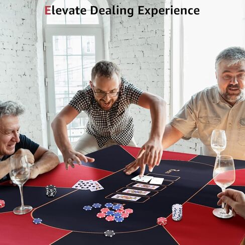 بساط بوكر PLAYWUS مقاس 70 × 35 بوصة، سطح طاولة بوكر قابل للطي لـ 8 لاعبين مع حقيبة تخزين، بساط بوكر تكساس هولدم مطاطي غير قابل للانزلاق لطاولة لعبة البلاك جاك والكازينو وألعاب المقامرة (أحمر خمري) in Kuwait