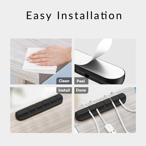 حامل سلك للمكتب، منظم سلك شحن لاصق قوي للمكتب، 3 حزم مشابك سلك لكابل USB، مشابك كابل لسلك الطاقة وسلك كابل الماوس والكمبيوتر المكتبي والمنزل (أسود) in Kuwait