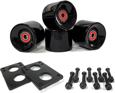 عجلات لوح تزلج 70 مم عجلات تزلج 80 أمبير مع محامل وفواصل ABEC-9، أداة لوح التزلج، وسادات رفع لوح التزلج، ومسامير براغي لأجهزة لوح التزلج، مناسبة لألواح التزلج الطويلة - أسود in Kuwait