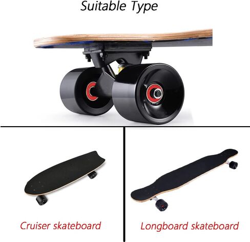 عجلات لوح تزلج 70 مم عجلات تزلج 80 أمبير مع محامل وفواصل ABEC-9، أداة لوح التزلج، وسادات رفع لوح التزلج، ومسامير براغي لأجهزة لوح التزلج، مناسبة لألواح التزلج الطويلة - أسود in Kuwait