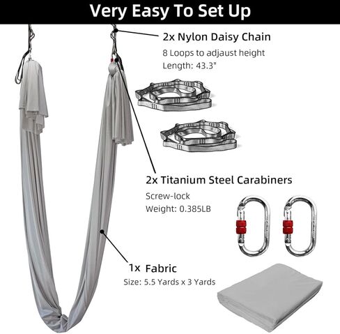 أرجوحة اليوجا الهوائية 5 متر من PRIOR FITNESS، مجموعة أرجوحة اليوجا من النايلون الفاخر من نسيج الحرير الجوي، ملحق حزام اليوجا مع حلقة تسلق، سلسلة ديزي لكمال الأجسام، التمرين، داخلي، خارجي، قوس قزح in Kuwait