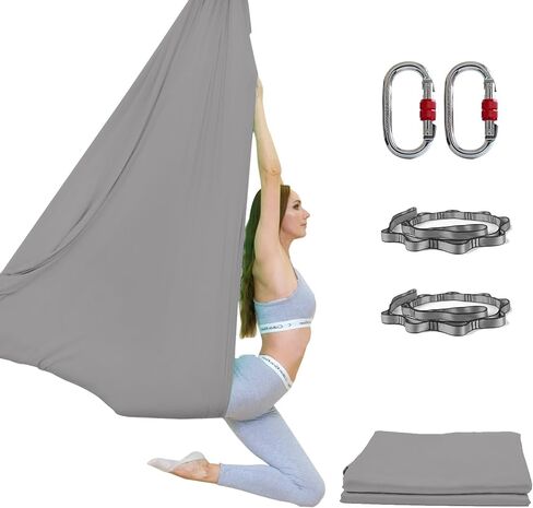 أرجوحة اليوجا الهوائية 5 متر من PRIOR FITNESS، مجموعة أرجوحة اليوجا من النايلون الفاخر من نسيج الحرير الجوي، ملحق حزام اليوجا مع حلقة تسلق، سلسلة ديزي لكمال الأجسام، التمرين، داخلي، خارجي، قوس قزح in Kuwait