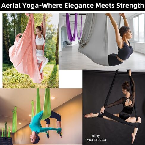 أرجوحة اليوجا الهوائية 5 متر من PRIOR FITNESS، مجموعة أرجوحة اليوجا من النايلون الفاخر من نسيج الحرير الجوي، ملحق حزام اليوجا مع حلقة تسلق، سلسلة ديزي لكمال الأجسام، التمرين، داخلي، خارجي، قوس قزح in Kuwait