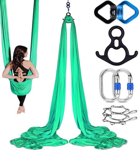 Aurora PRO Aerial Silks + Yoga Hammock (Full Rigging Hardware) Safety CE Certified - 100% Premium Nylon in 40 Denier in Saudi Arabia