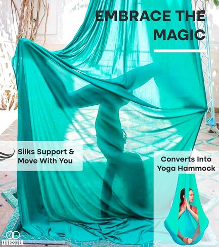 Aurora PRO Aerial Silks + Yoga Hammock (Full Rigging Hardware) Safety CE Certified - 100% Premium Nylon in 40 Denier in Saudi Arabia