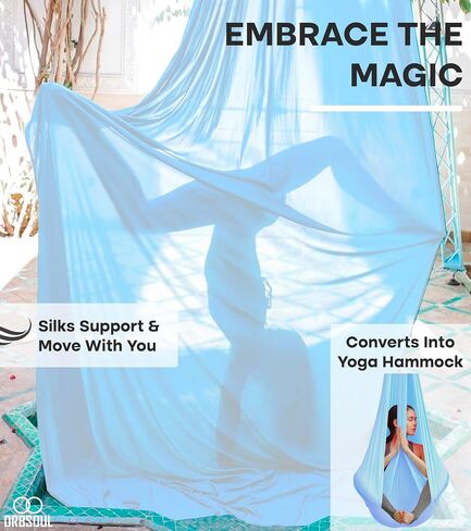 Aurora PRO Aerial Silks + Yoga Hammock (Full Rigging Hardware) Safety CE Certified - 100% Premium Nylon in 40 Denier in Saudi Arabia