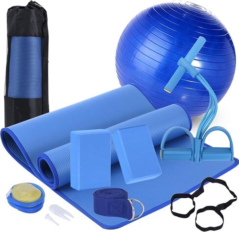 Yoga Mat Set for Beginners,Yoga Mat with Carrying Strap,Yoga Blocks 2 Pack with Yoga Strap,Yoga Ball,Ankle Puller,11-Piece Yoga Kits and Sets for Beginners,Yoga Starter Kit for Women Men in Kuwait
