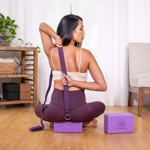 Clever Yoga Set - Complete Beginners 7-Piece Yoga Kit Includes 6mm Thick Yoga Mat, 2 Yoga Blocks, Yoga Strap, Mat Towel, Hand Towel and Carrying Bag for Women and Men in Saudi Arabia
