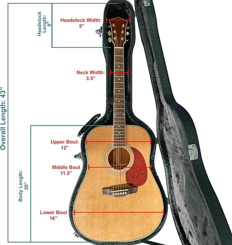 حافظة جيتار من الخشب الصوتي من سلسلة ProRockGear Player | يناسب 6 و12 سلسلة من الجيتارات الصوتية | حجرة الملحقات وبطانة قطيفة عالية in Kuwait