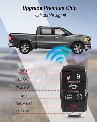 AUGREX دخول بدون مفتاح التحكم عن بعد بدء تشغيل مفتاح Fob OHT-4882056، 6 أزرار سيارة القرب مفتاح ذكي يصلح لرام 1500 بيك اب 2019 2020 2021 استبدال 68442917AB 68442917AC 68442917AD 68442917AA in Kuwait
