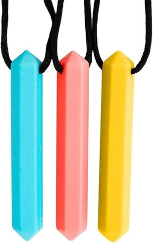 مجموعة من 3 قلادات حسية من Tilcare Chew Chew Pencil - الأفضل للأطفال أو البالغين الذين يحبون العض أو المصابين بالتوحد - ألعاب مطاطية من السيليكون ذات ملمس مثالي - قلادة مضغ للبنين والبنات - قلادات مضغ in Saudi Arabia