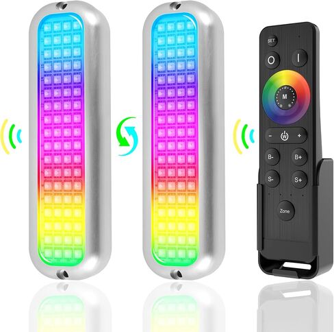 HUSUKU GT3 Boat RGB LED Light Underwater Marine Color Light Kit، جسم معدني بالكامل، 6000LM 12V 60W 72LED IP68 مقاوم للماء، تجميع لاسلكي والتحكم في المزامنة التلقائية، لليخوت/القارب/الرصيف/أضواء الصيد in Kuwait