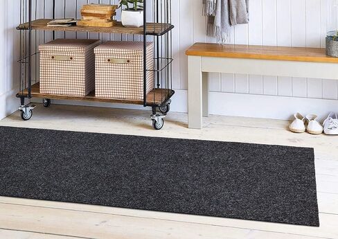 Ottomanson Scrabe Rib Collection Waterproof Non-Slip Rubberback Solid Design 2x6 Indoor/Outdoor Runner Rug, 2' x 6', Black in Saudi Arabia